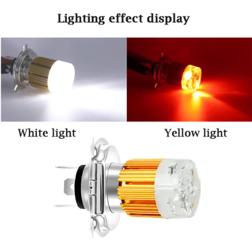 Universal H4 LED Headlight Bulb for Bike & Car – White High/Low Beam with Multicolor LED Ring (Upper Multicolor / Dipper White)