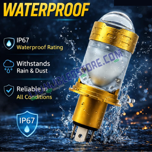 HJG H4 Dual Projector LED Headlight Bulb 50W | 5000LM Hi/Lo Beam, White Light, Mini Projector with Cooling Fan, (Single Unit)White Light for Bikes & Cars (12V/24V)