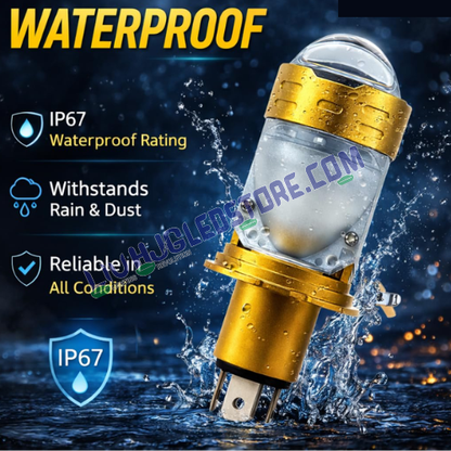 HJG H4 Dual Projector LED Headlight Bulb 50W | 5000LM Hi/Lo Beam, White Light, Mini Projector with Cooling Fan, (Single Unit)White Light for Bikes & Cars (12V/24V)