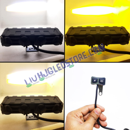 HJG Future Eyes 6-Lens 180W Mega Drive LED Fog Light Set | Dual Color White/Yellow, Multi-Mode, Remote Wiring Kit, Spot & Flood Beam for Bike, Car, Thar & Jeep (Pack of 2)
