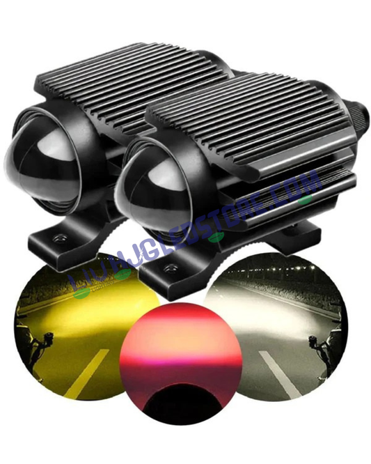 HJG Mini Devil Fly 80W Fog Light Set with Red DRL – Multi-Color LED (Red, Yellow, White) Auxiliary Lights, Pack of 2