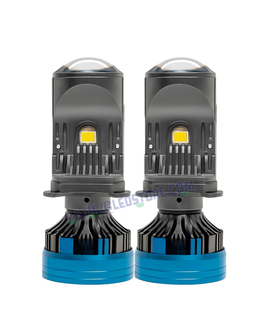 HJG Y6 125W H4 LED Projector Headlight Bulb – 12,500LM Mini Projector with Cooling Fan, White Hi/Lo Beam for Motorcycles (12V/24V, Pack of 1)