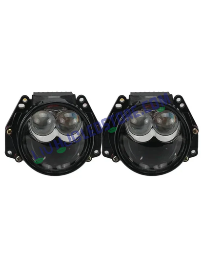HJG 3-Inch Bi-LED Projector Fog Lights 140W (H8/H9/H11/H16) with Laser Spot & Wide Beam, Red DRL and White/Yellow/Warm White Modes