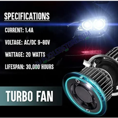 HJG H4 LED Headlight Bulb with White & Yellow Lens – 50W Dual Beam (High/Low) Metallic Body for Motorcycles, Cars & SUVs – H4 Type