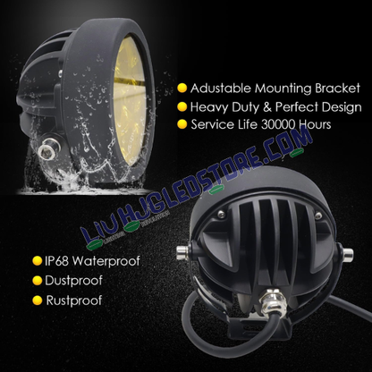 HJG 6 LED 120W Round CREE Fog Light with Yellow Cover – High Power LED Fog Lamps for Bikes, Cars & SUVs (Set of 2 with Wiring Harness Kit)