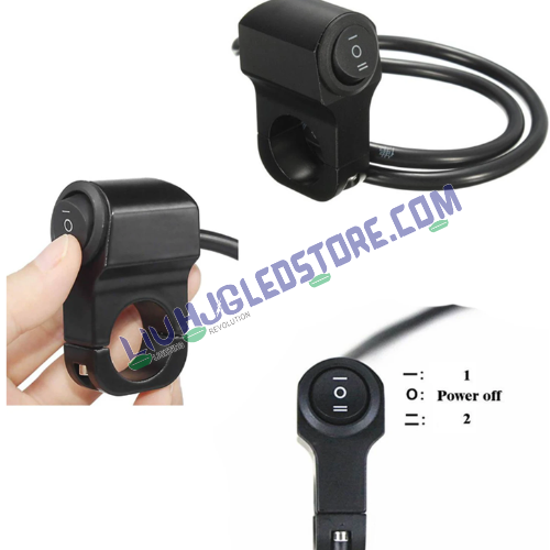 HJG Universal 3-Way Handlebar Switch 12V CNC Metal On-Off-On Control for Bike Headlight, Fog & Brake Lights (Black)