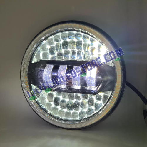 HJG 7-Inch Diamond Cut Round LED Headlight for Royal Enfield (All Models) & Mahindra Thar