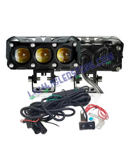 HJG Future Eyes 3-Lens 120W Projector Fog Light Kit | Dual Color White/Yellow, 12000LM, Multi-Mode LED Auxiliary Lights with Wiring Harness for Cars & Bikes