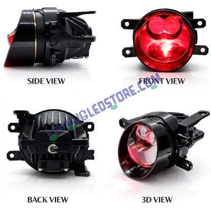 LIU HJG 3 Inch Bi LED Projector Laser Fog Lights 120W with White Yellow Warm Modes Red DRL and Toyota Mounts for Bikes Motorcycles and Cars Pack of 2
