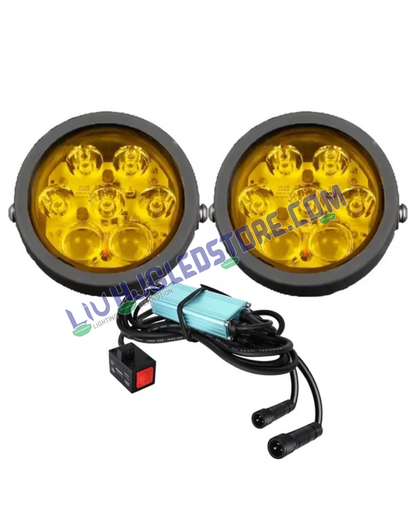 HJG 7 LED 140W CREE Projector Combo Fog Lights with Yellow Covers – Dual Projector Round LED Lamps for Bikes & Cars (Set of 2 with Wiring Harness)
