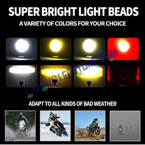 HJG Mini Devil Fly 80W LED Fog Lights with Red DRL – Multi-Color (Red, Yellow, White) Auxiliary Lights, Pack of 2