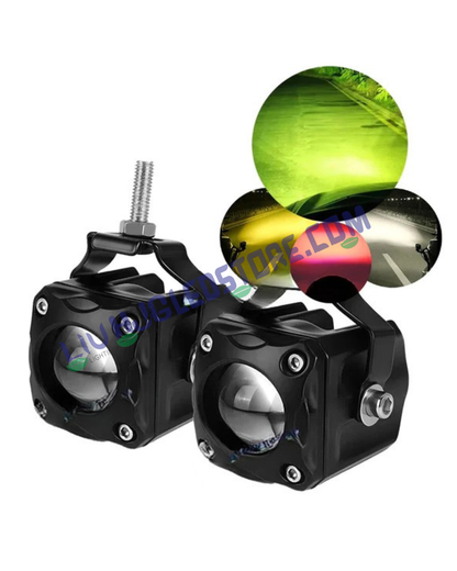 HJG 120W Mini Drive V6 Tri-Color Fog Light with Lemon Green Mode – Red DRL, White & Yellow LED Auxiliary Light with Canbus Wiring