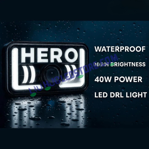 HJG HERO 40W LED Motorcycle Headlight for Hero Splendor | White High/Low Beam with Red & Blue DRL | 12–80V DC | Aluminium Alloy Housing | Universal Bike Fit | Pack of 1
