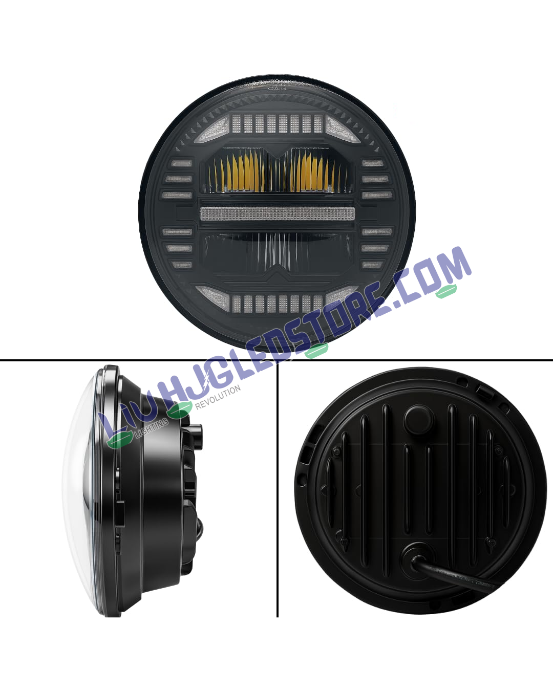 HJG 7-Inch Minus Style LED Headlight – White Multi-Color 75–120W with CREE/Osram Chip, Compatible with Royal Enfield, Jeep, Thar & Gypsy