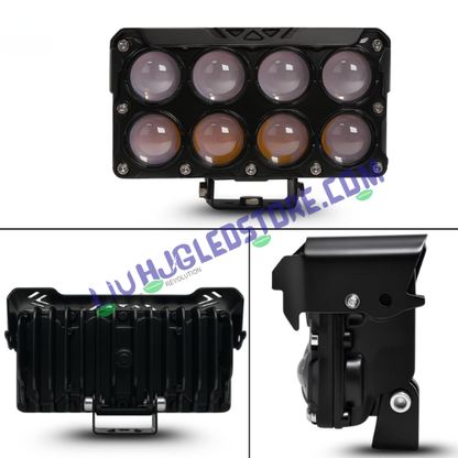 HJG JC-33 8-Lens Cube 50W LED Projector Fog Light | Single Unit | 6000 Lumens | White, Yellow, Warm White | Red Blue DRL Flash | 9V-32V DC