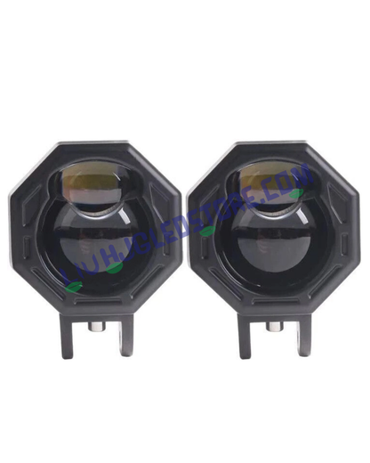 HJG 125 Dual Lens 120W Hexagon Fog Light (New Model) – White/Yellow Dual Beam with Power Adapter for Cars & Bikes (Set of 2)