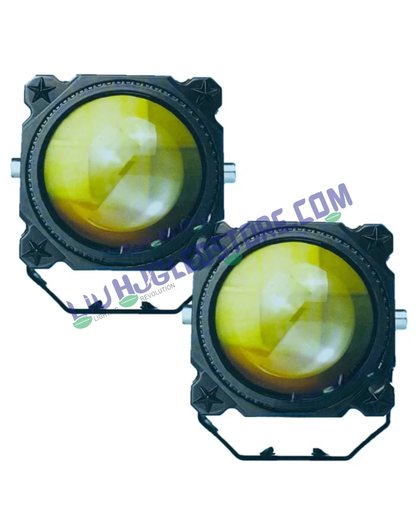 HJG Laser Cannon 80W Projector Fog Lights with Long-Range Laser Beam (500m High Beam / 300m Low Beam) – Dual Color White & Yellow for Cars & Bikes (Set of 2)
