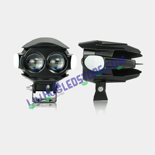 HJG Alien Dual Lens Projector Fog Light with Red Devil & Side Blue DRL – 24W LED Auxiliary Light (White/Yellow Beam), Pack of 1