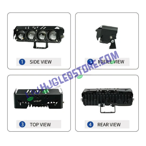 HJG 4 Lens 50W LED Projector Fog Light with Red & Blue Flash DRL – Multi-Color Driving Light for Cars & Bikes (Single Piece)
