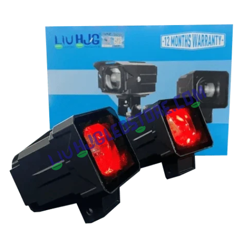 HJG 200W Square Laser Camera Lens Fog Lights | Set of 2 | Red Devil Eye | Dual Beam White and Red Low and High Beam | Mega Drive | for Bikes and Cars
