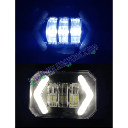 HJG Arrow DRL 4 Lens 120W Square Fog Lights | Dual Color White Yellow LED with Covers for Bikes, Motorcycles, Cars (Set of 2)