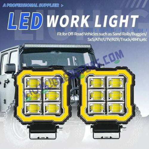HJG M Series 3-Lens RGB DRL Projector Fog Lights 50W Set of 2, White Yellow Warm White for Bikes and Cars