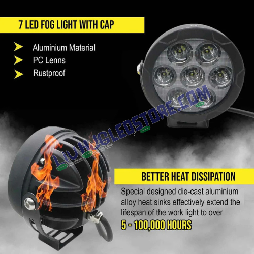 HJG 7 LED 140W Fog Light Set | High-Power White Beam with Yellow Covers, Auxiliary Lamps, Wiring Harness Kit for Bikes & Cars (Pack of 2)
