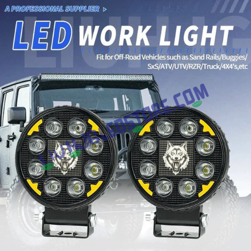 HJG 8 LED Round Fog Lights 60W, Set of 2 | White Beam 6000K, Red DRL with Flash Mode for Motorcycle and Car