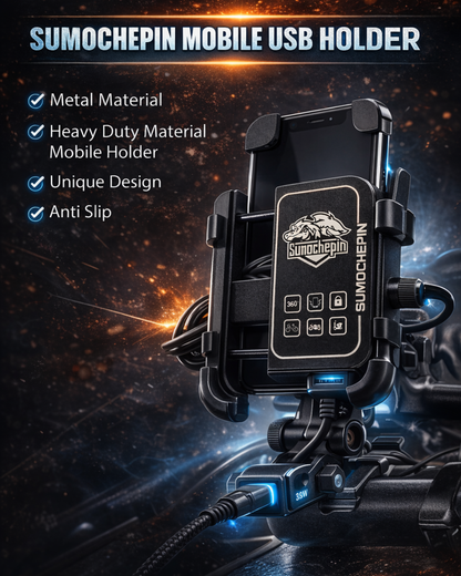 Universal CNC, Motorcycle Handlebar Mount Holder with USB Charging – Shockproof Anti-Slip Stand for 3.5–6.2 Inch Smartphones, GPS & Action Cameras