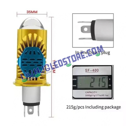 HJG RTD Lens H4 50W Dual-Color LED Projector Bulb | Yellow 3000K Low Beam & White 6500K High Beam | 3500–5000LM | Cooling Fan | H4 Plug & Play | 12–80V DC | Bike & Car | Pack of 1