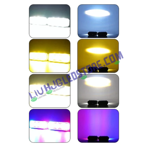 HJG 3 LED Projector Light Bar Fog Lights Set of 2 with White, Yellow Beam and Red-Blue Strobe Flash for Bikes and Cars