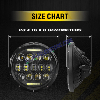 HJG 7-Inch Round LED Headlight with Dual Color Halo (White/Yellow) 75W | Universal Fit for Royal Enfield, Jeep & Harley Davidson (Model 231042)