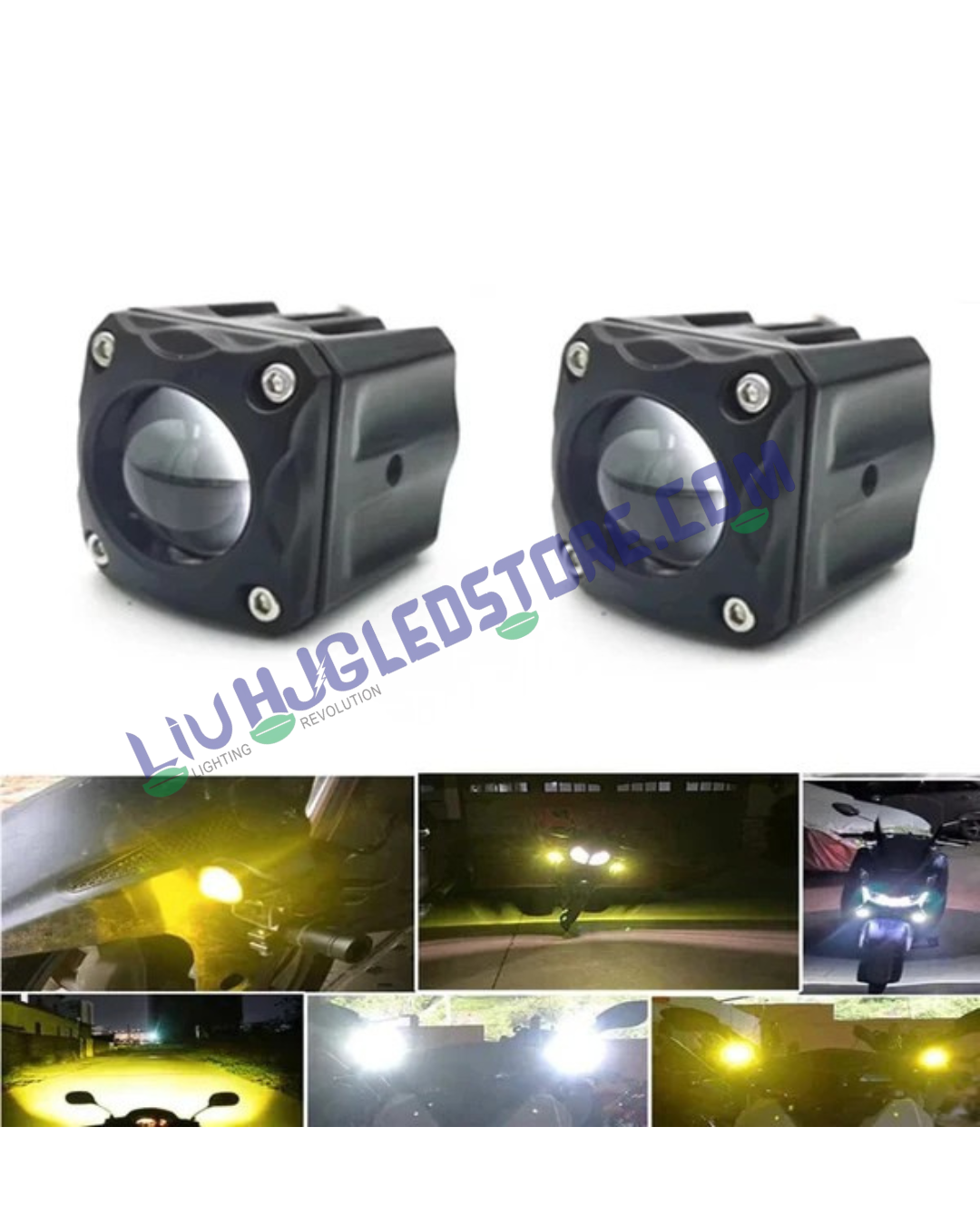 HJG 120W Mini Drive V6 Tri-Color Fog Light with Lemon Green Mode – Red DRL, White & Yellow LED Auxiliary Light with Canbus Wiring