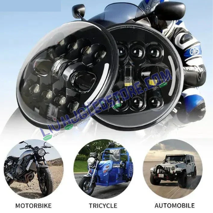HJG 7-Inch 90W LED Headlight with Dual-Color Halo (Yellow & White) – Round Universal Fit for Royal Enfield, Jeep & Harley Davidson (Model 231050)