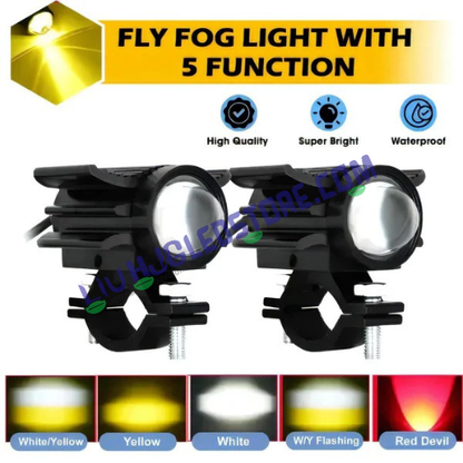 HJG Mini Devil Fly 80W Fog Light Set with Red DRL – Multi-Color LED (Red, Yellow, White) Auxiliary Lights, Pack of 2