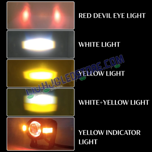 HJG S82 80W Projector Fog Lights | Dual Color White Yellow Beam | Red Amber DRL Hazard for Bikes, Cars (Set of 2)