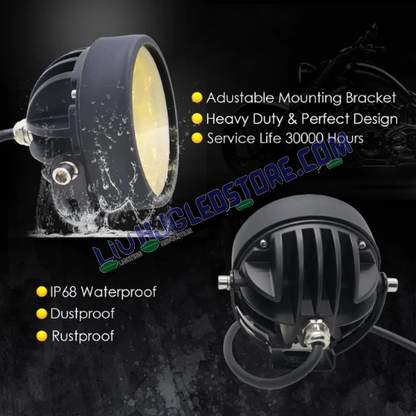 HJG 5 LED 100W Round CREE Fog Light Set with Yellow Cover & Wiring Kit – High-Performance LED Fog Lamps for Bikes, Cars & SUVs (Pack of 2)