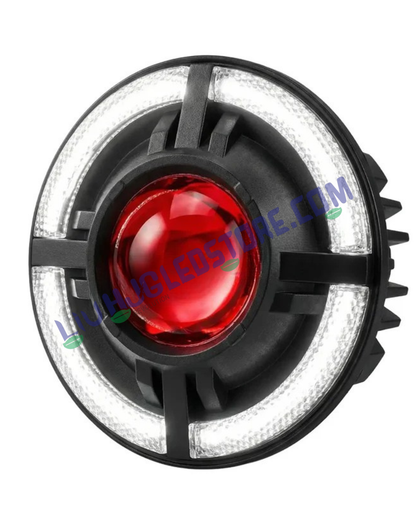 HJG C-318 7-Inch LED Projector Headlight with Red Devil Halo DRL – 108W Ultra-Wide Beam for Royal Enfield, Jeep, Thar & Gypsy