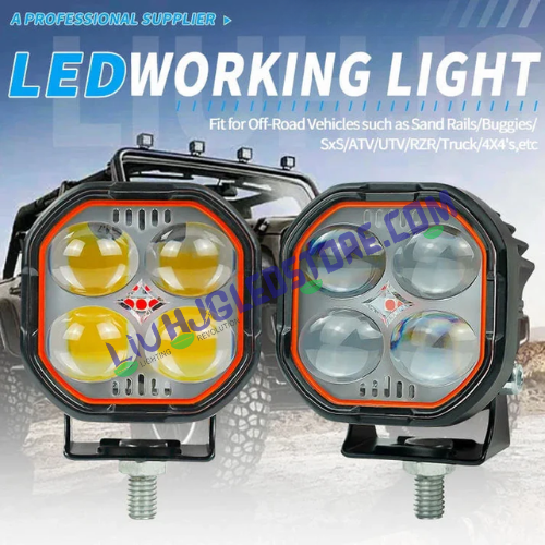 HJG 4x4 Quad Projector LED Fog Light | 40W Single Unit | White and Yellow Dual Beam | Red Devil Eye DRL | 6000K | for Bikes and Cars