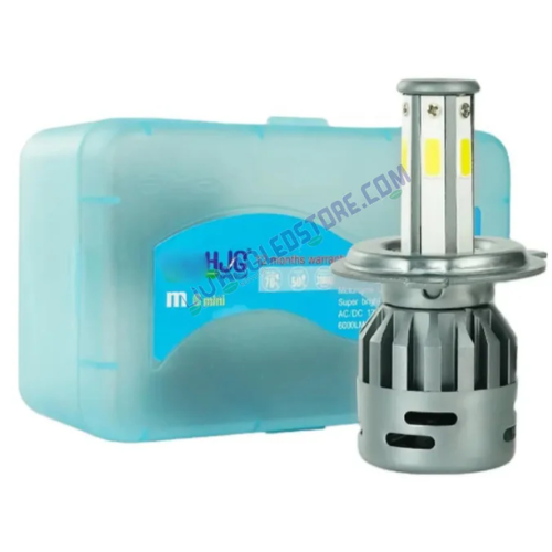 HJG M3 Mini H4 Original 50W LED Headlight Bulb for Motorcycles – White High/Low Beam, 3-Side Chip, AC/DC Compatible
