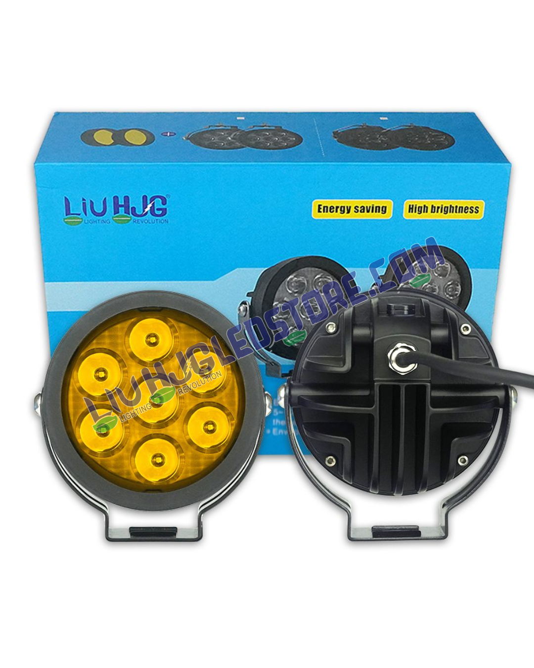 HJG 7 LED 140W Fog Light Set with Yellow Covers & Dimmer Control – High-Power LED Auxiliary Lights for Bikes & Cars (Pack of 2)