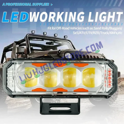 HJG 4 LED Light Bar Fog Lights Set of 2 with White, Yellow Beam and Red-Blue Strobe Flash, Heavy-Duty Build for Bikes and Cars
