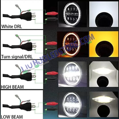 HJG 7-Inch Round 12 LED White Headlight (75W, 12V–80V) – Compatible with Royal Enfield, Jeep & Harley Davidson
