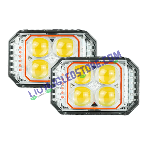 HJG 4x4 Quad Projector LED Fog Lights 80W with Red DRL & Red/Blue Flash (Set of 2) – Dual Color White/Yellow for Cars & Bikes
