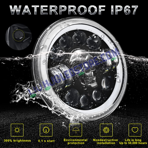 HJG 7-Inch Skull Design LED Headlight | Dual-Color Halo White/Yellow, 30W, High/Low Beam, DRL & Turn Signal, H4 Plug & Play, Royal Enfield, Jeep & Harley Davidson (Harley Boss Style)