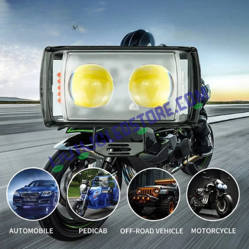 HJG Dual LED Fog Lights with Red & Blue Strobe Flash (Set of 2) – White/Yellow Projector, Heavy-Duty Build with Switch for Bikes & Cars