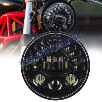 HJG 7-Inch 90W Round LED Headlight 231047 | White and Amber Dual Halo DRL | H4 3-Pin | Royal Enfield, Thar, Jeep and Harley Davidson