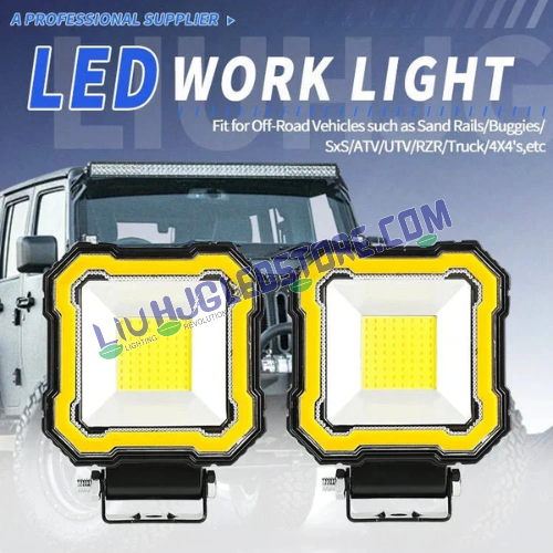 HJG 60W Single LED Square Fog Lights | Red DRL Flash Mode | White LED for Bikes, Cars (Set of 2)
