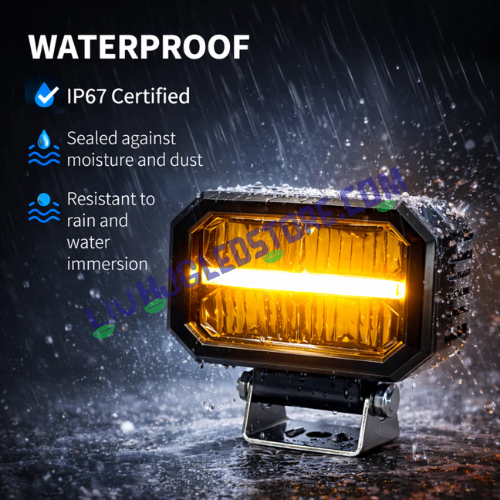 HJG W-07 Minus Cube LED Fog Lights 50W with White/Yellow Dual Beam & Amber DRL Ring, Universal Fit for Cars & Bikes (Pack of 2)