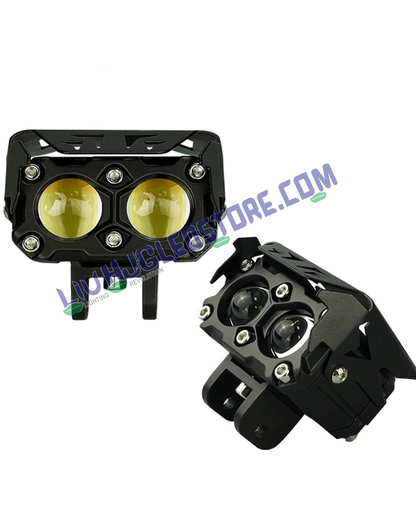 HJG Future Eyes 2-Lens 60W LED Fog Light Kit with Wiring Harness – Dual Color White/Yellow with Flash Mode, Universal Fit for Cars & Bikes